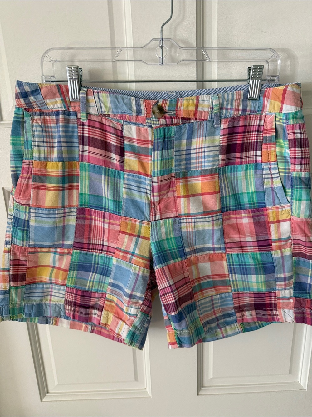 L.L. Bean Women’s Favorite Fit Patchwork Madras Plaid Shorts Preppy Size 12